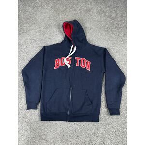 Boston Hoodie Mens Medium Blue Red Full Zip Sweatshirt Bay State Gear Casual